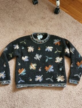 Vintage Nomadic Traders Sweater Womens Medium Nordic Leaf Wool Knit 90s Y2K Fall